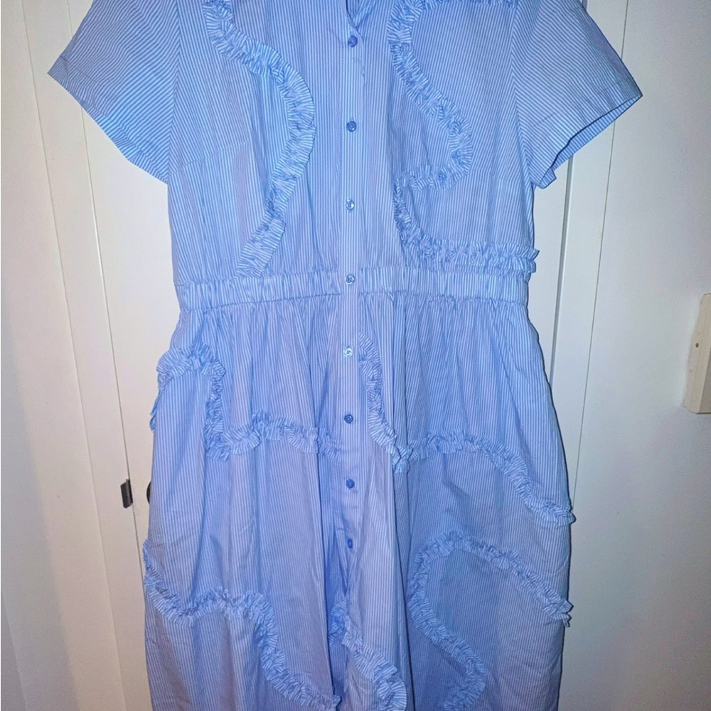 kate spade Light Blue Ruffle-Trim Button Front Midi Dress - Picture 4 of 7